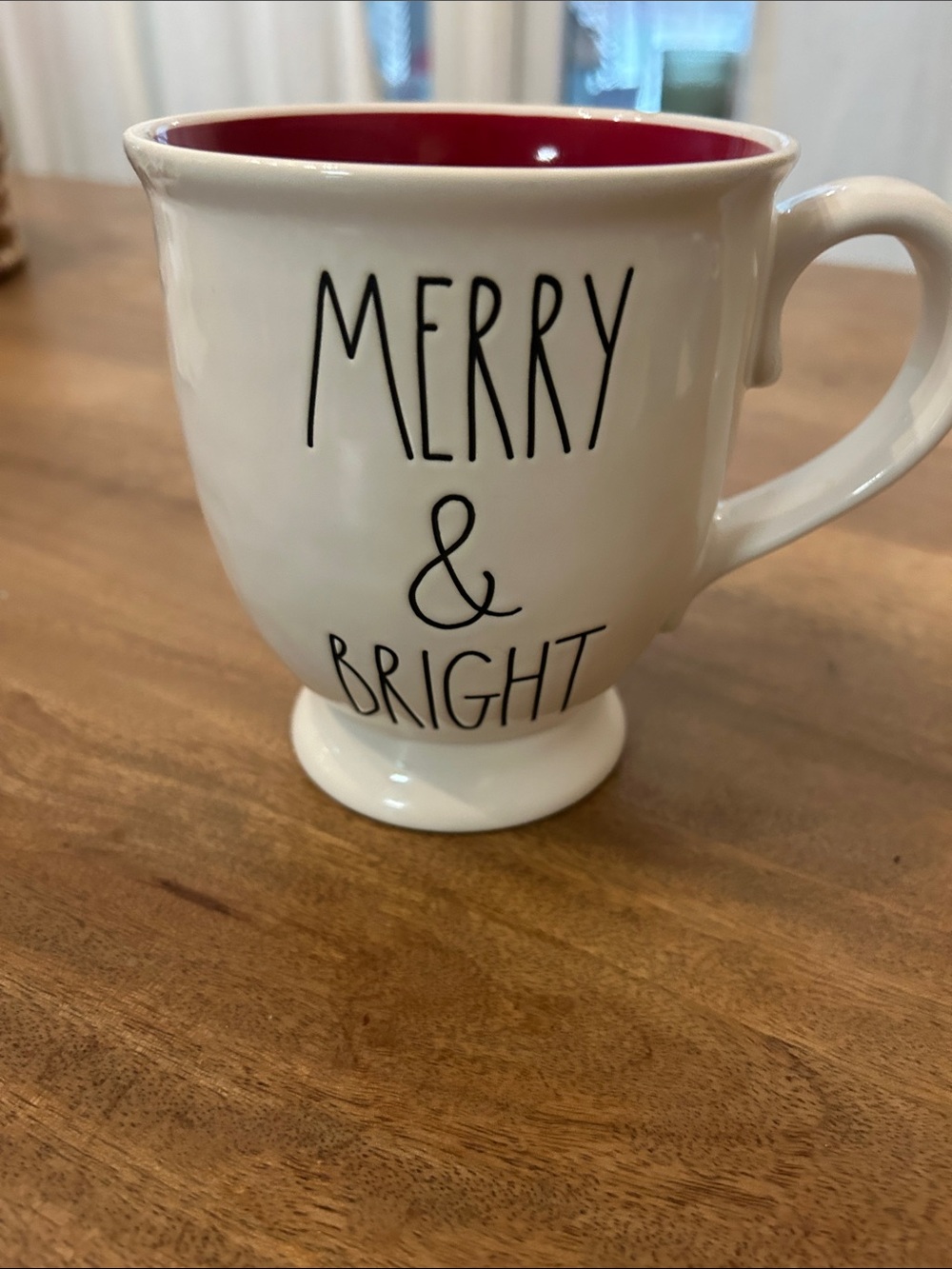Rae Dunn Merry & Bright White Mug with Red Interior